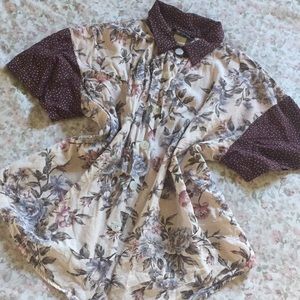 Vintage Floral Blouse w/ Contrast Sleeves